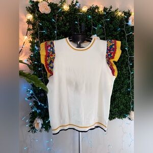 Vibrant Floral Sleeve Blouse - White and Yellow
